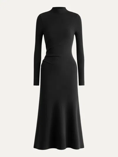 Oglmove Eco-mousse® Mock Neck Long Sleeve Ruched Mermaid Midi Dress In Black