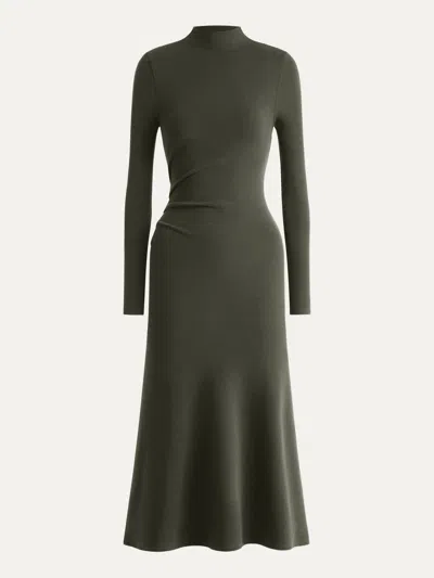 Oglmove Eco-mousse® Mock Neck Long Sleeve Ruched Mermaid Midi Dress In Green