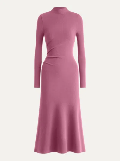 Oglmove Eco-mousse® Mock Neck Long Sleeve Ruched Mermaid Midi Dress In Pink