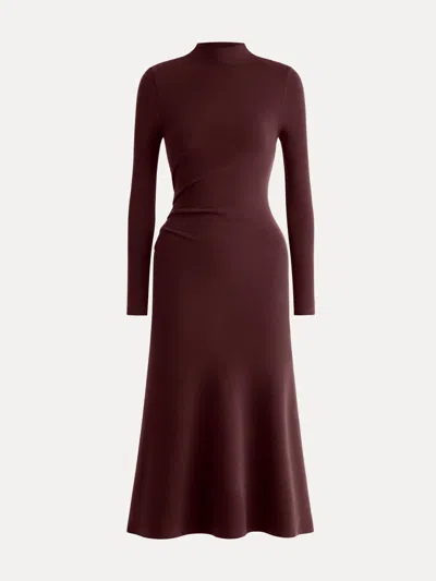Oglmove Eco-mousse® Mock Neck Long Sleeve Ruched Mermaid Midi Dress In Burgundy