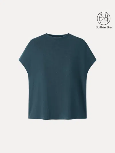 Oglmove Eco-mousse® Mock Neck Short Sleeve Bra Top In Forest Night