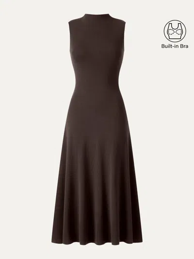 Oglmove Eco-mousse® Mock Neck Sleeveless A-line Midi Bra Dress In Espresso Shut
