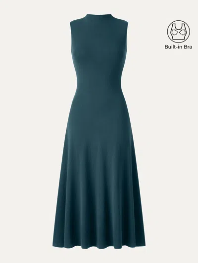 Oglmove Eco-mousse® Mock Neck Sleeveless A-line Midi Bra Dress In Forest Night