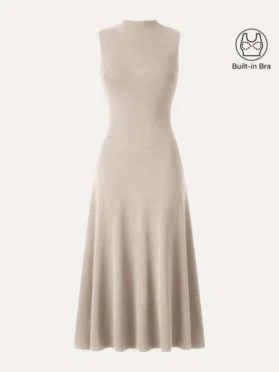 Oglmove Eco-mousse® Mock Neck Sleeveless A-line Midi Bra Dress In Natural Calico