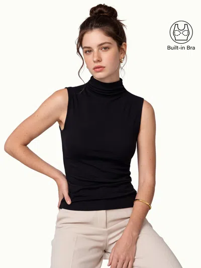 Oglmove Eco-mousse® Mock Neck Sleeveless Bra Top In Black