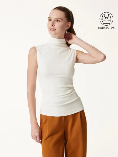Oglmove Eco-mousse® Mock Neck Sleeveless Bra Top In Off White