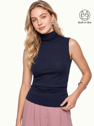 Oglmove Eco-mousse® Mock Neck Sleeveless Bra Top In Smoky Navy