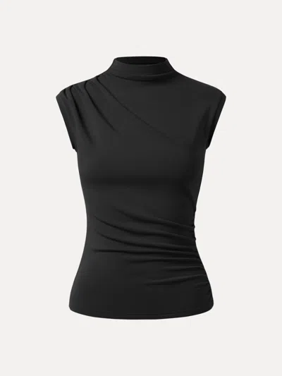 Oglmove Eco-mousse® Mock Neck Sleeveless Ruched Top In Black
