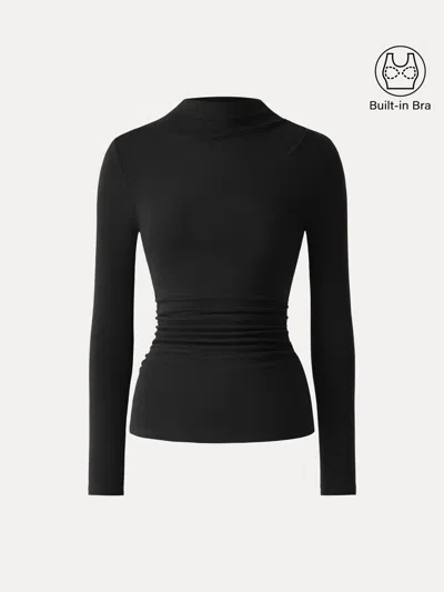 Oglmove Eco-mousse® Mockeneck Ruched Long Sleeve Top In Black