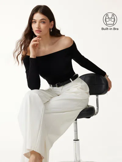 Oglmove Eco-mousse® Non-slip Off-shoulder Long Sleeve Bra Top In Black