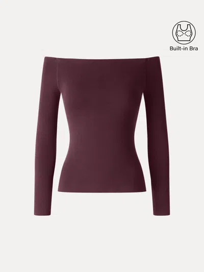 Oglmove Eco-mousse® Non-slip Off-shoulder Long Sleeve Bra Top In Ruby Berry