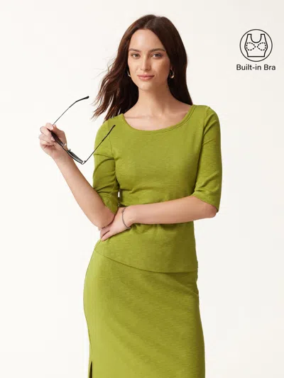 Oglmove Eco-mousse® Round Neck Elbow Sleeve Bra Top In Citrus Green