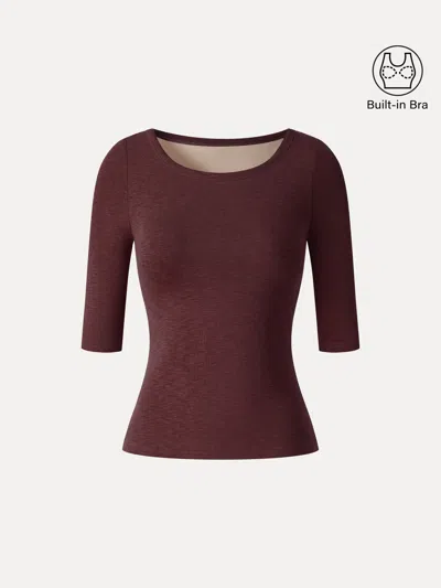 Oglmove Eco-mousse® Round Neck Elbow Sleeve Bra Top In Ruby Red