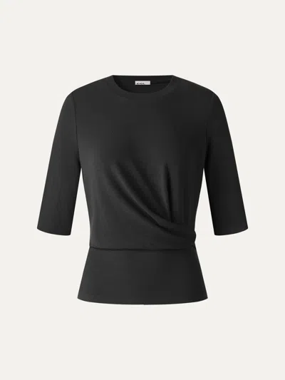 Oglmove Eco-mousse® Round Neck Elbow Sleeve Side-tuck Top In Black