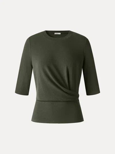 Oglmove Eco-mousse® Round Neck Elbow Sleeve Side-tuck Top In Deep Olive