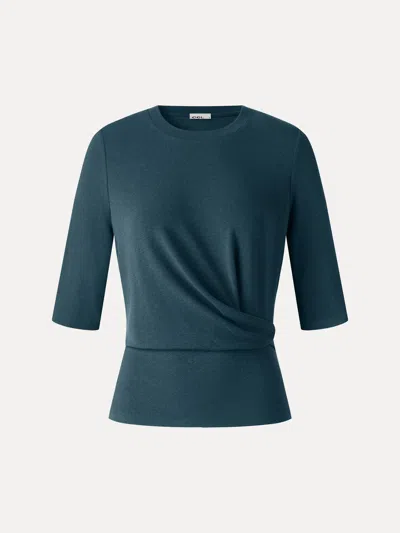 Oglmove Eco-mousse® Round Neck Elbow Sleeve Side-tuck Top In Forest Night