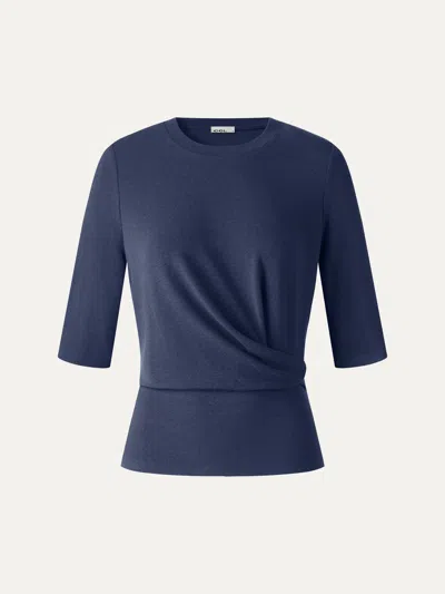 Oglmove Eco-mousse® Round Neck Elbow Sleeve Side-tuck Top In Indigo