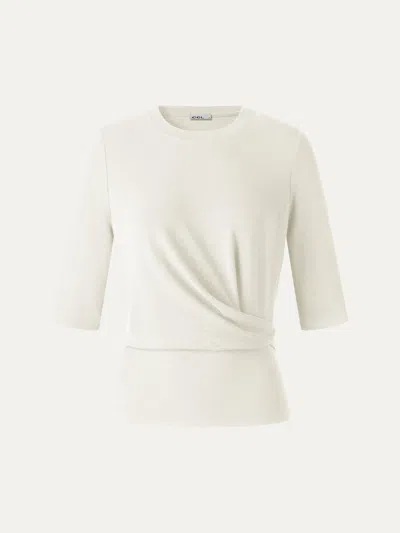 Oglmove Eco-mousse® Round Neck Elbow Sleeve Side-tuck Top In Off White