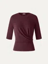 Oglmove Eco-mousse® Round Neck Elbow Sleeve Side-tuck Top In Ruby