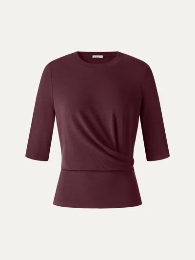Oglmove Eco-mousse® Round Neck Elbow Sleeve Side-tuck Top In Ruby