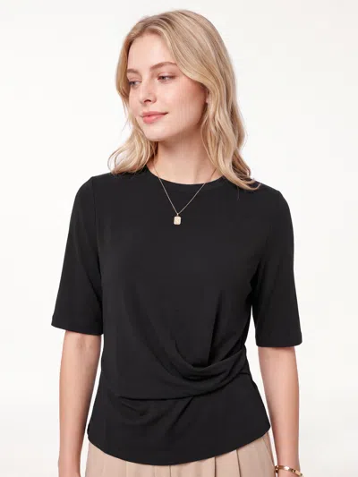 Oglmove Eco-mousse® Round Neck Elbow Sleeve Top In Black