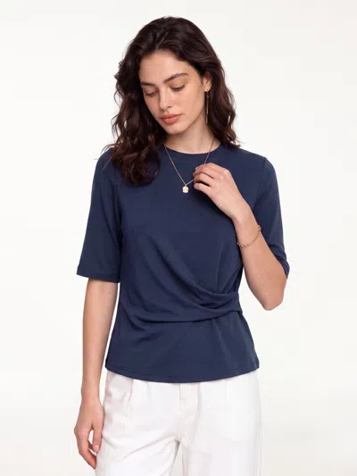 Oglmove Eco-mousse® Round Neck Elbow Sleeve Top In Indigo