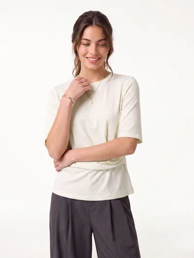 Oglmove Eco-mousse® Round Neck Elbow Sleeve Top In Off White