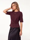 Oglmove Eco-mousse® Round Neck Elbow Sleeve Top In Ruby