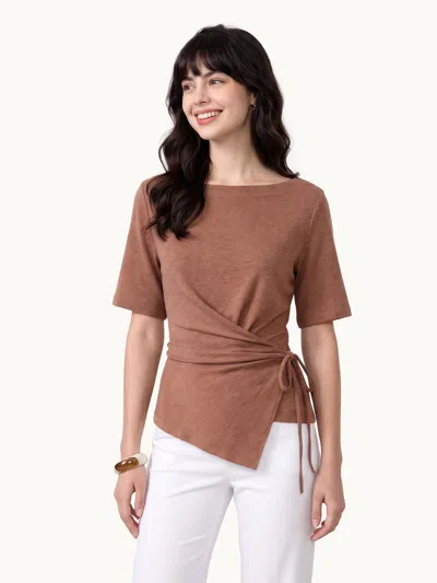 Oglmove Eco-mousse® Short Sleeve Tie-side Top In Rust Burn Orange