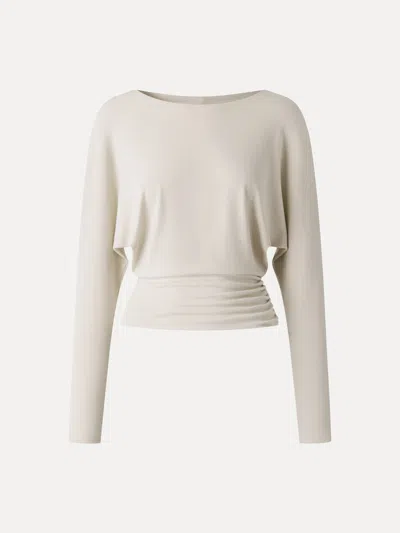 Oglmove Eco-mousse® Slash Neck Batwing Sleeve Ruched Banded Hem Top In Misty Mist