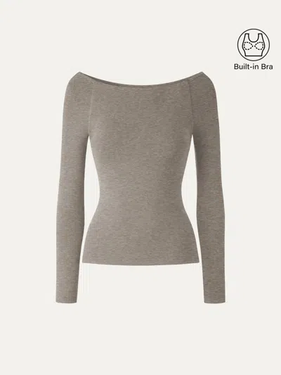 Oglmove Eco-mousse® Slash Neck Raglan Sleeve Bra Top In Heather Dove