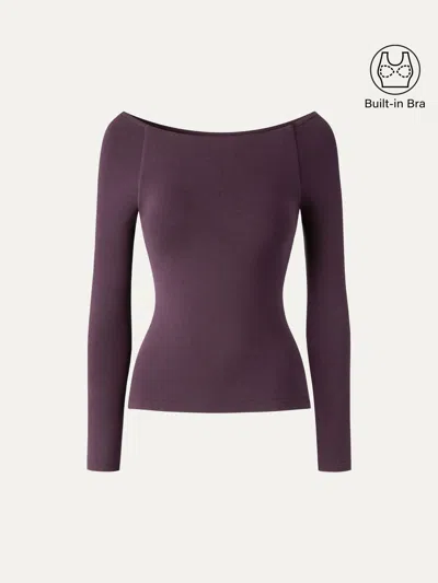Oglmove Eco-mousse® Slash Neck Raglan Sleeve Bra Top In Raisin Purple