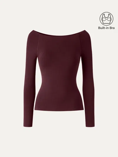 Oglmove Eco-mousse® Slash Neck Raglan Sleeve Bra Top In Ruby Red