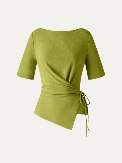 Oglmove Eco-mousse® Slash Neck Short Sleeve Tie-side Top In Citrus Green