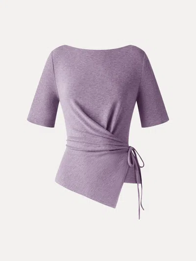 Oglmove Eco-mousse® Slash Neck Short Sleeve Tie-side Top In Lilac Purple