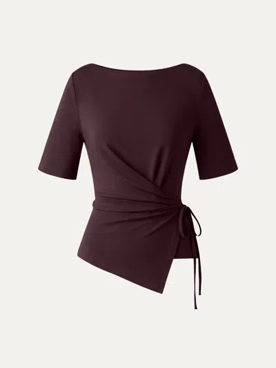 Oglmove Eco-mousse® Slash Neck Short Sleeve Tie-side Top In Raisin Purple