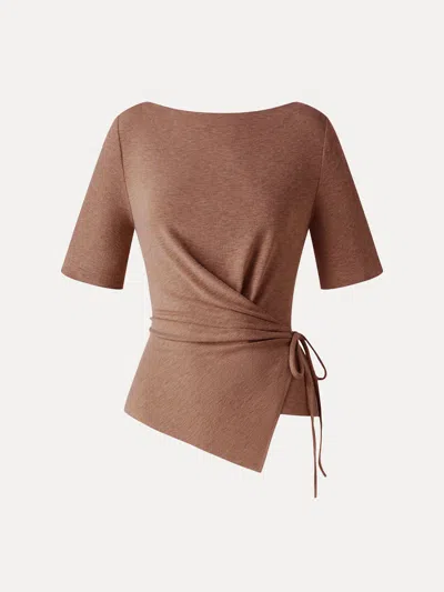 Oglmove Eco-mousse® Slash Neck Short Sleeve Tie-side Top In Rust Burn Orange