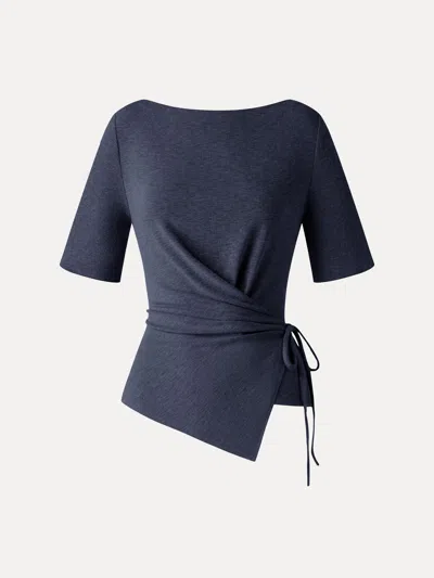 Oglmove Eco-mousse® Slash Neck Short Sleeve Tie-side Top In Smoky Navy