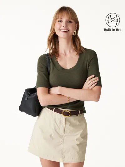 Oglmove Eco-mousse® Slub U-neck Bra Top In Dark Olive Green