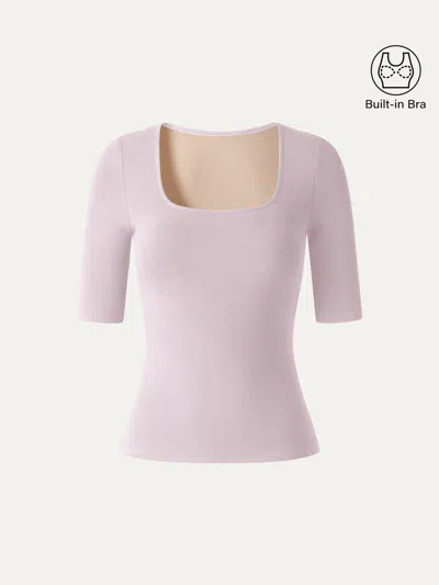 Oglmove Eco-mousse® Square Neck Elbow Sleeve Bra Top In Light Pink