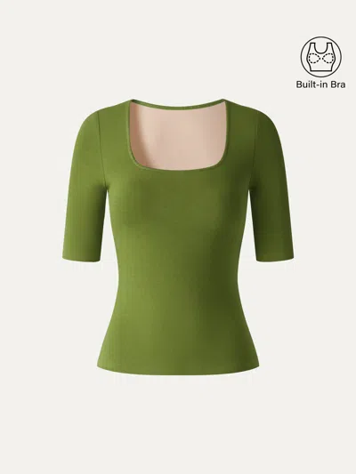 Oglmove Eco-mousse® Square Neck Elbow Sleeve Bra Top In Peridot