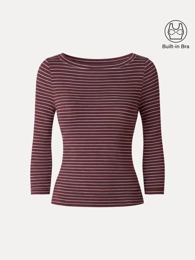 Oglmove Eco-mousse® Striped Parisian Boatneck 3/4 Sleeve Bra Top In Brown