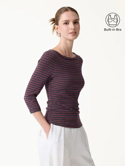 Oglmove Eco-mousse® Striped Parisian Boatneck 3/4 Sleeve Bra Top In Multi
