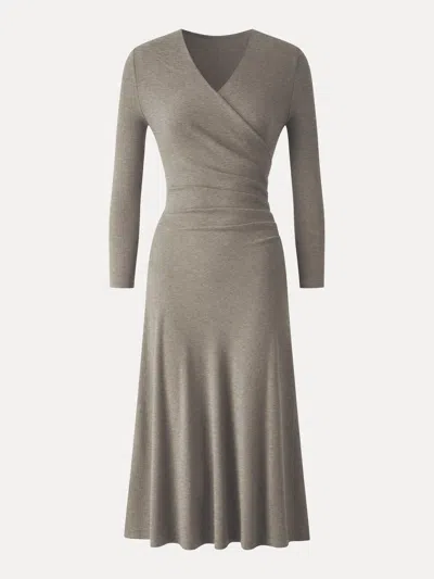 Oglmove Eco-mousse® Surplice 3/4 Sleeve Side-tuck Midi Dress In Heather Dove