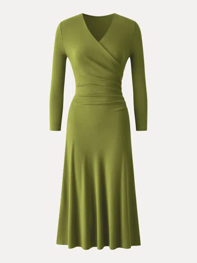 Oglmove Eco-mousse® Surplice 3/4 Sleeve Side-tuck Midi Dress In Peri Green