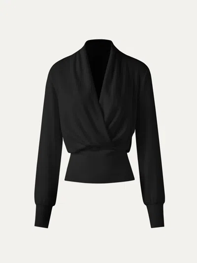 Oglmove Eco-mousse® Surplice Long Sleeve Banded Hem Top In Black