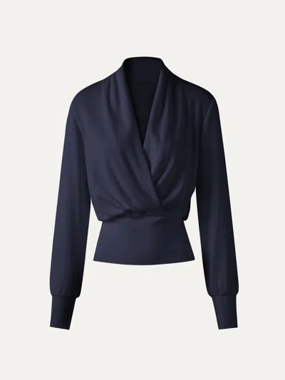 Oglmove Eco-mousse® Surplice Long Sleeve Banded Hem Top In Midnight Navy