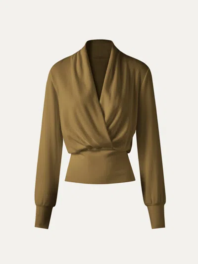 Oglmove Eco-mousse® Surplice Long Sleeve Banded Hem Top In Old Brass