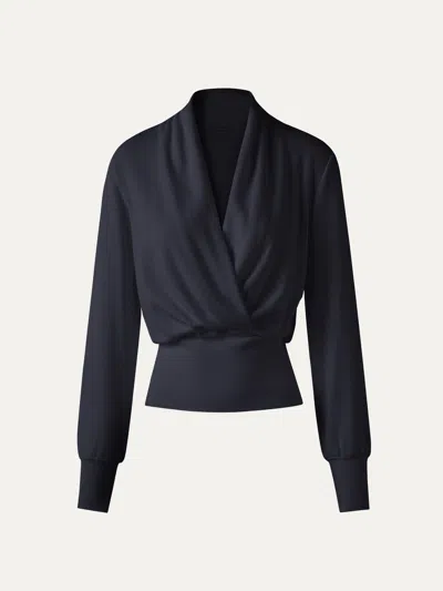 Oglmove Eco-mousse® Surplice Long Sleeve Banded Hem Top In Smoky Navy