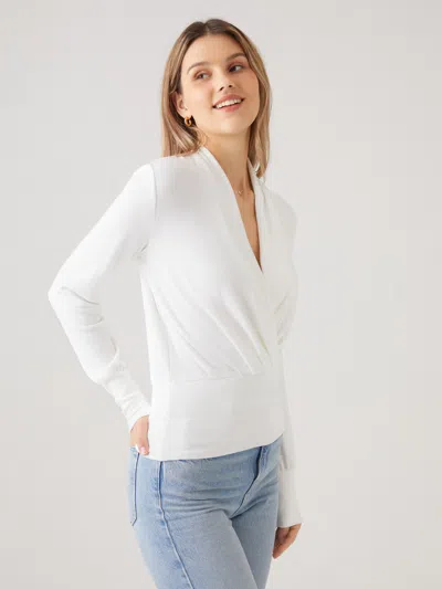 Oglmove Eco-mousse® Surplice Long Sleeve Banded Hem Top In White